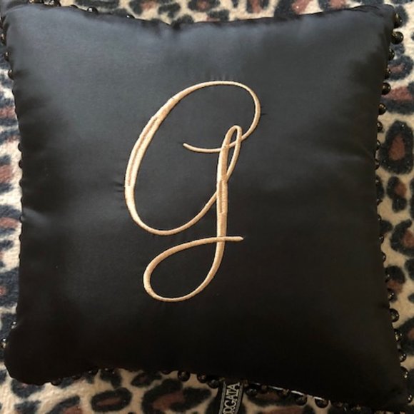 BOGATA Bedding Black Satin Heavily Beaded G Initialed 1